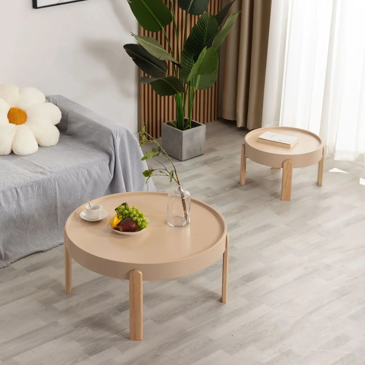 

Cream Wind Solid Wood Coffee Tables Modern Minimalist Living Room Home Nordic Log Round Tea Table Durable Mesas Home Furniture