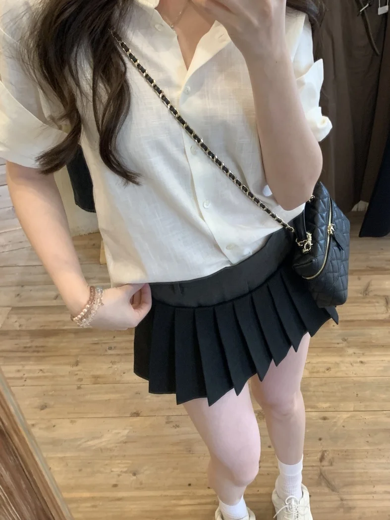 

Boomlimit Tennis Skirt Pants Double Waist Head Design Midi ort A-Line Skirt Low Waist Spor Sle Pure Color Polyester