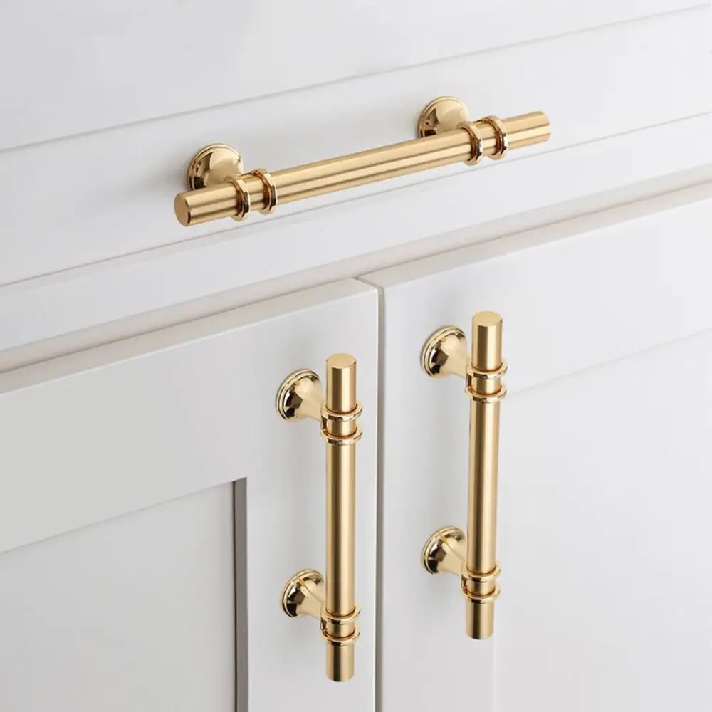 Zinc Alloy Cabinet Handles Gold Finish Black and Gold Drawer Pulls Ergonomic Furniture Hardware Wardrobe Handles