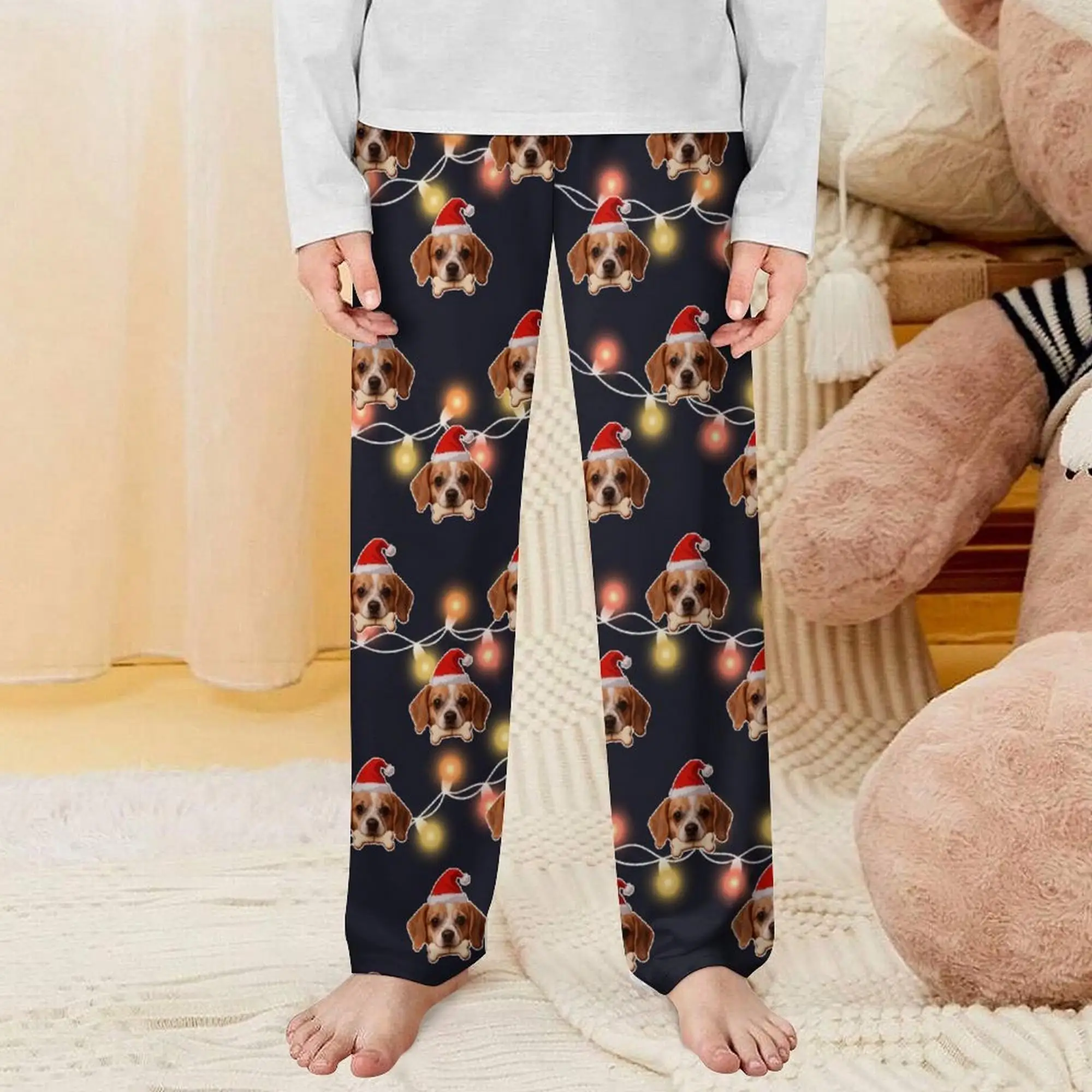 

Высококачественные новые женские рождественские тематические узор с принтом собаки, персонализированные унисекс, молочные шелковые домашние теплые спальные штаны