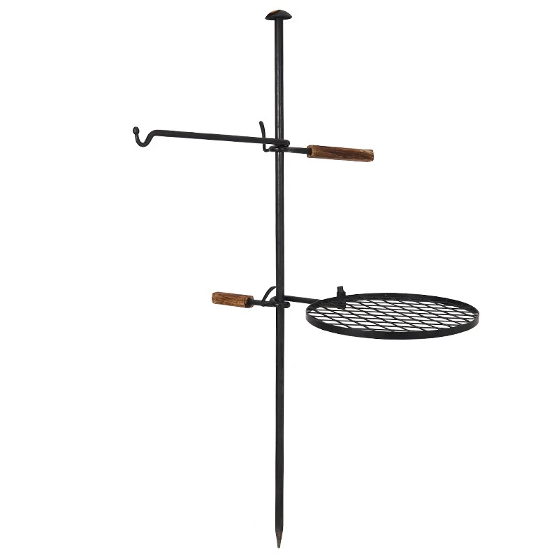 Fire Rack Single Column Iron Grid Runner Camping Picnic Bonfire Cast Steel Barbecue Wire