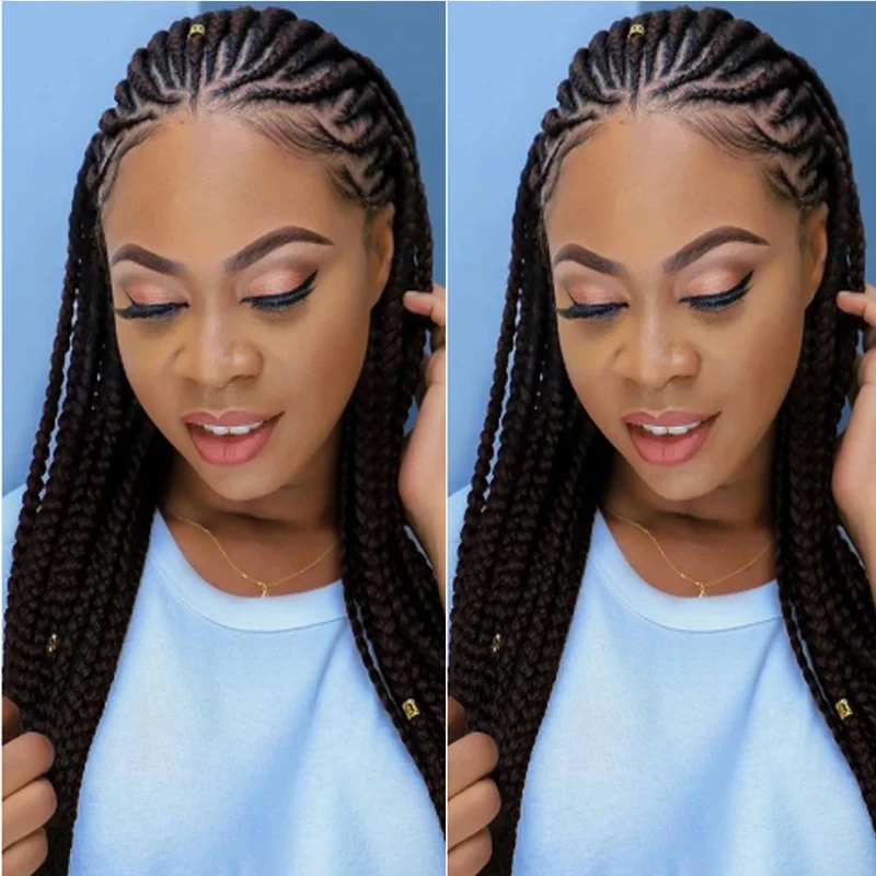 New Synthetic Lace Frontal Wigs Box Braided Wigs Cornrow Braid Wig for Black Women Knotless Braids Party Wig Baby Hair Daily Use