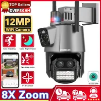 6K 12MP Security Camera 8X PTZ Zoom Three Lens Dual Screen Outdoor WiFi Home Protection IP Cam PTZ CCTV Video Surveillance Icsee