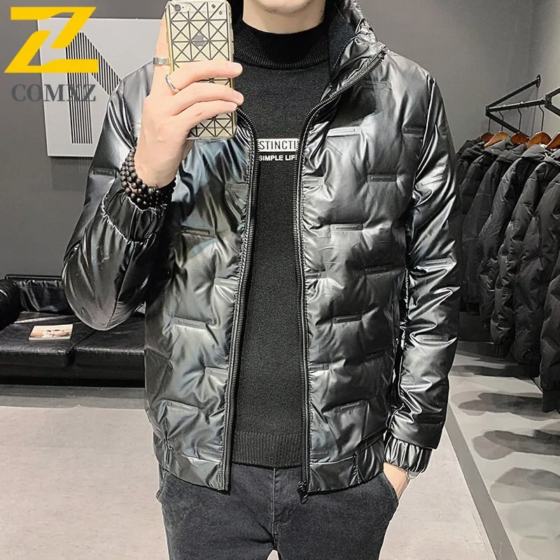 COMXZ 2025 Mens Winter Fur Collar Hooded Thick Puffer Jacket American Style Waterproof and Windproof Long Outdoor Sports Coat
