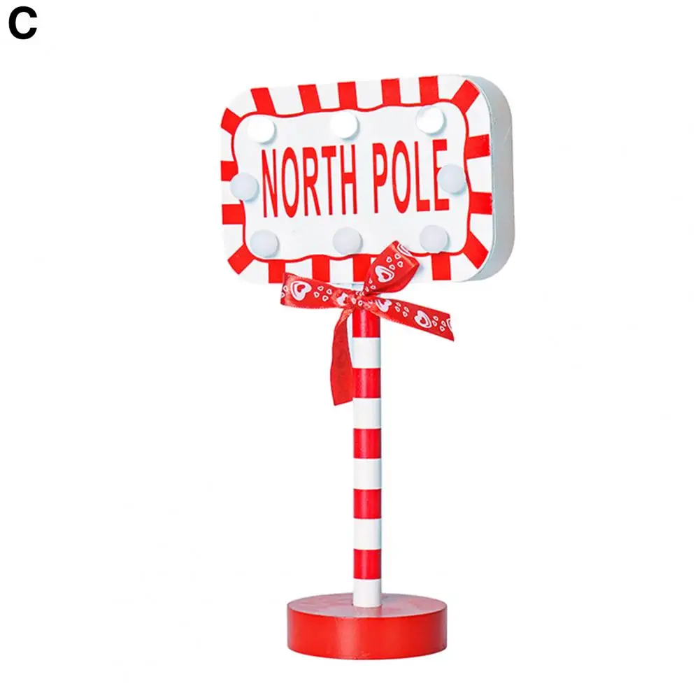 Holiday Home Decor Retro Metal Street Sign Vintage Led Christmas Street Sign with Bowknot Festive North Pole Letter Decoration