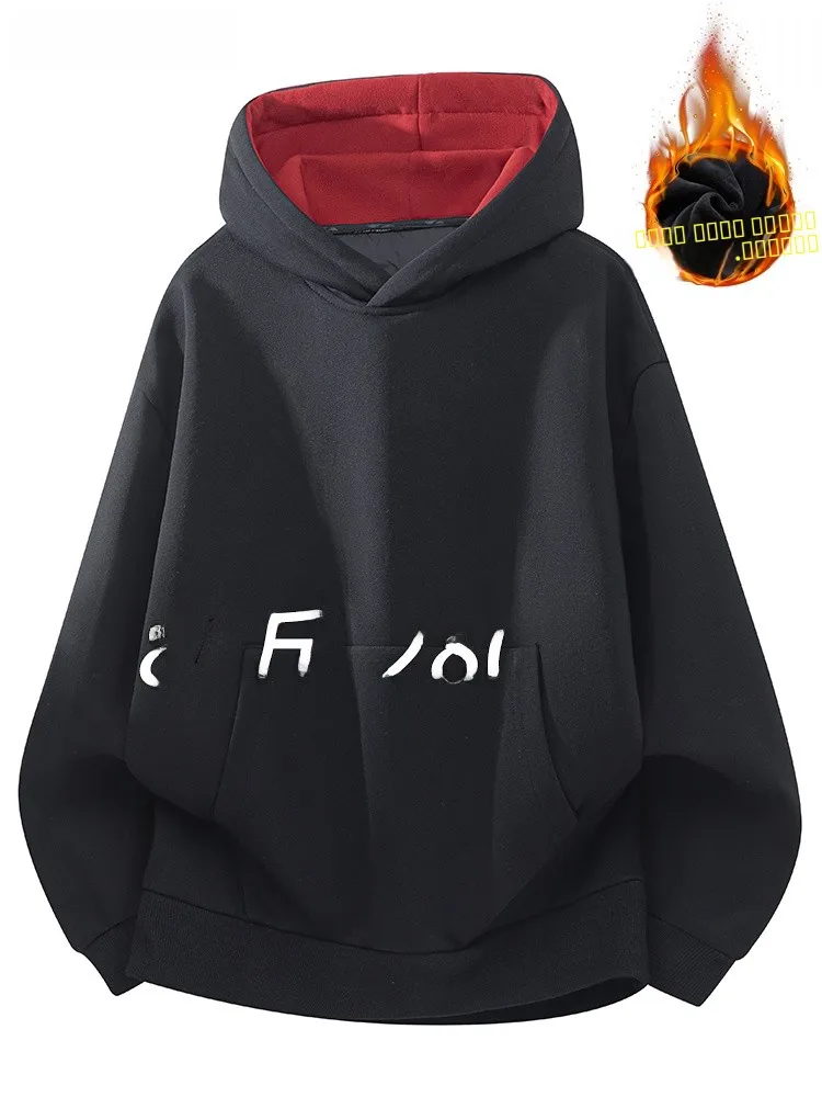 

Мужская толстовка оверсайз с капюшоном на гусином пуху, утепленная, с длинными рукавами, на флисовой подкладке, теплая, повседневная, модная, осенне-зимняя