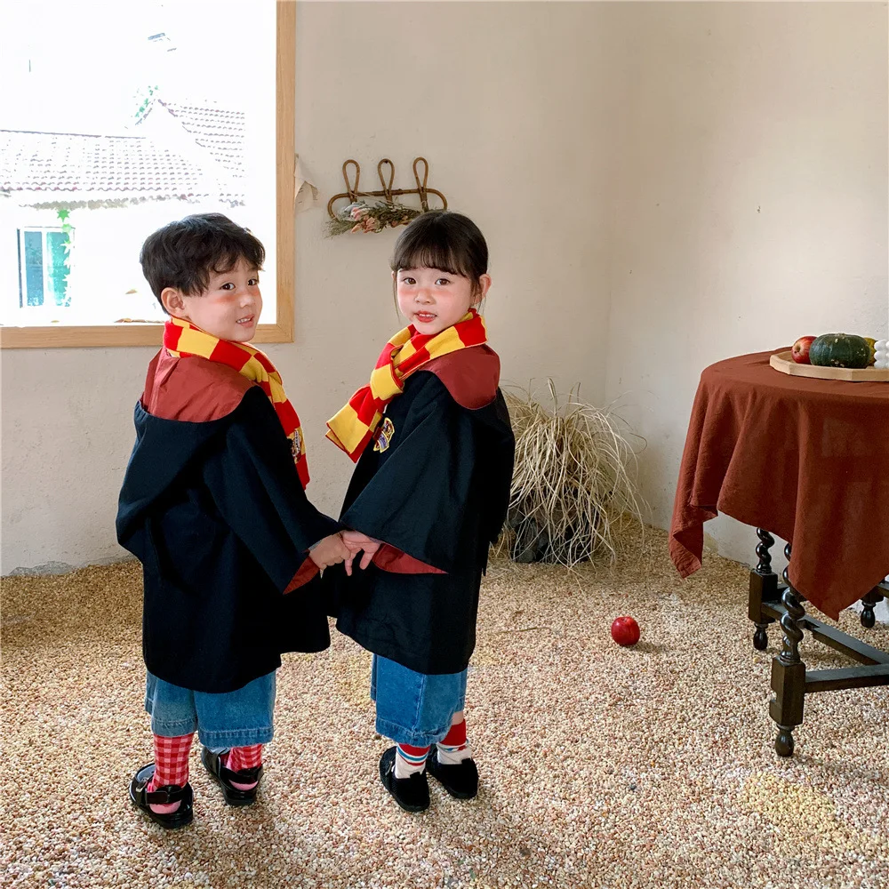 Wizard School Costume Baby Kids Teen Magical Robe College Styles Cloak Witch Hooded Cape with Scarf and Sweater Outfit