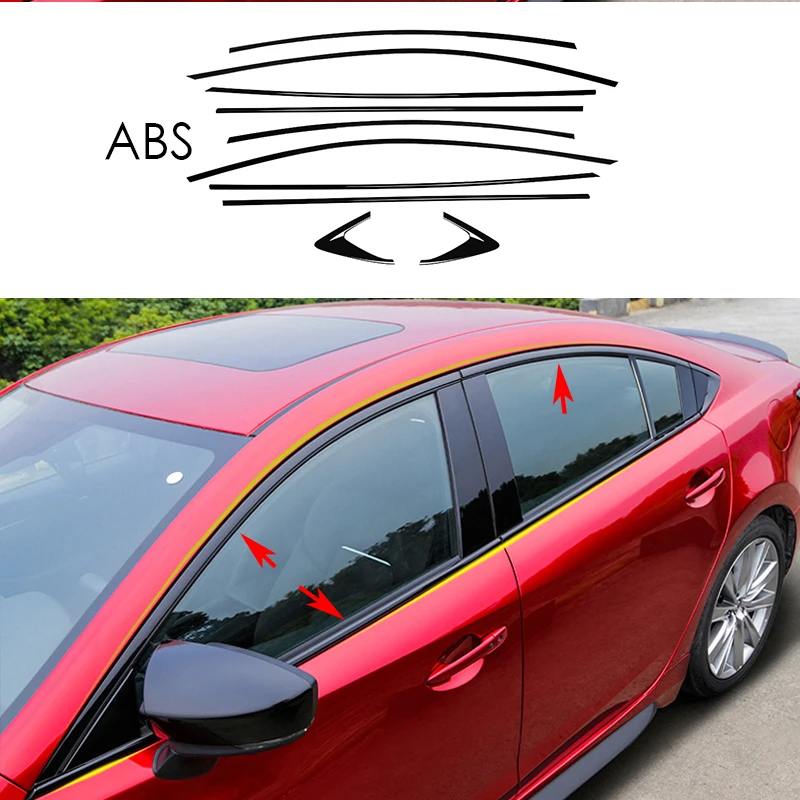 

ABS Glossy black Side CAR Window Molding Strip Cover Trim 10pcs For Mazda 6 ATENZA 2014-2020 2021