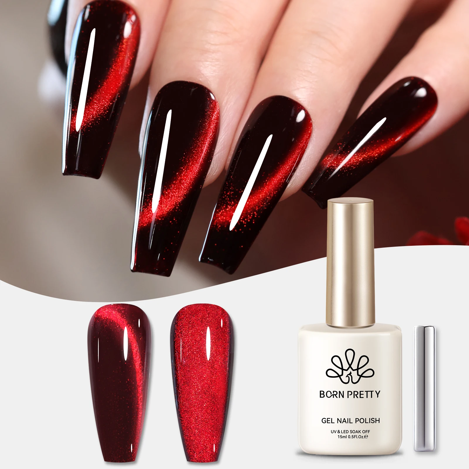 BORN PRETTY 15 ml Wishing Apple Cat Magnetgel Ultra Shine Dark Red Series Soak Off UV Gel Nail Art Lack Sirup Nagelzubehör