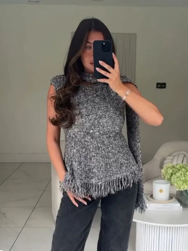 

HH женский дорожный шарф с вырезом и бахромой подол, вязаный свитер с длинными рукавами, женский осенний модный универсальный пуловер, свитер