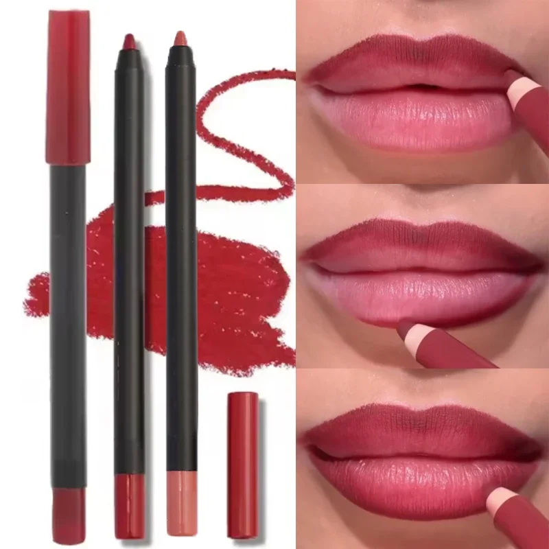 Waterproof Matte Lipliner Pencil Red Outline Contour Lips Tint Lipstick Lasting Non-stick Cup Moisturising Lips Makeup Cosmetics