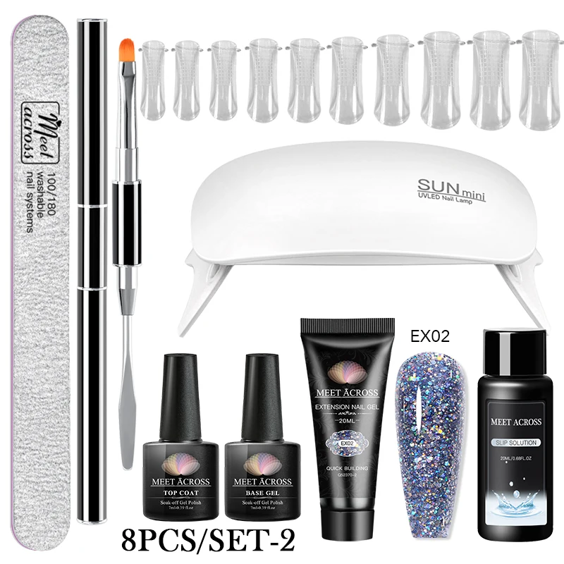 MEET ACROSS-Extensão Nail Gel Kit, Gel Set, Sólido, Non Stick, Escultura Mão, Shaping, No Paper-Holder, Fast Builder, Nail Art