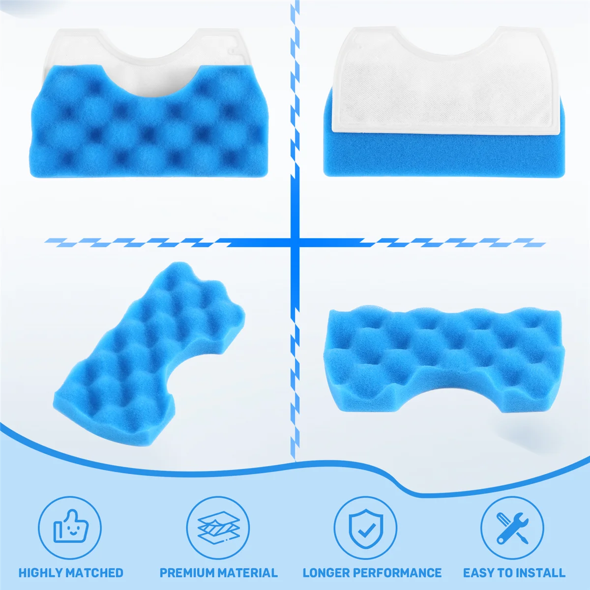 【24 horas de venda!】10 conjuntos de filtro de esponja azul filtro de fígado de algodão branco para peças de aspirador de pó da série Samsung DJ97-01040C