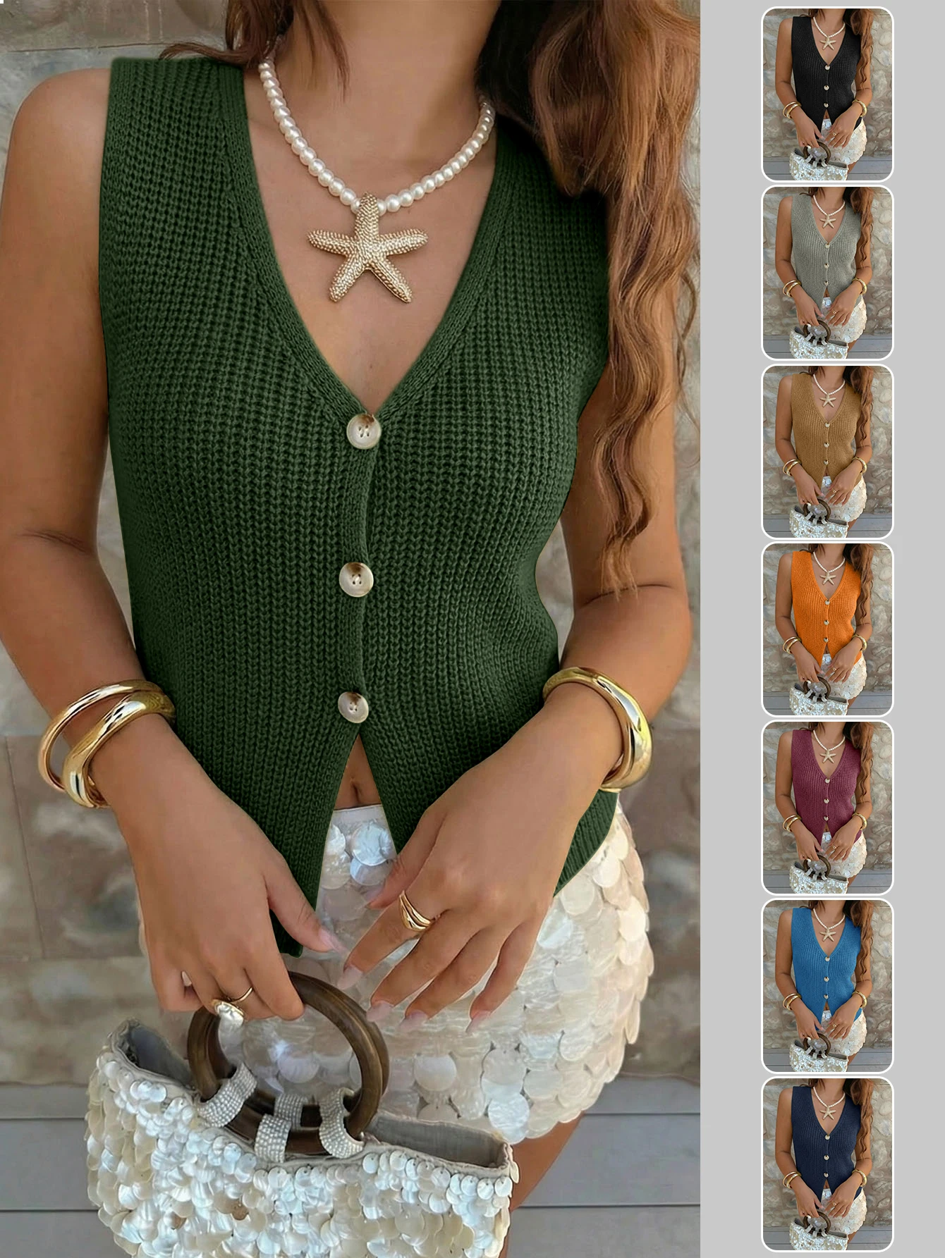 2026 New Women's V-Neck Knit Vest Single Breasted Sleeveless Cardigan Casual Commute Women's Sweater Vests Tops