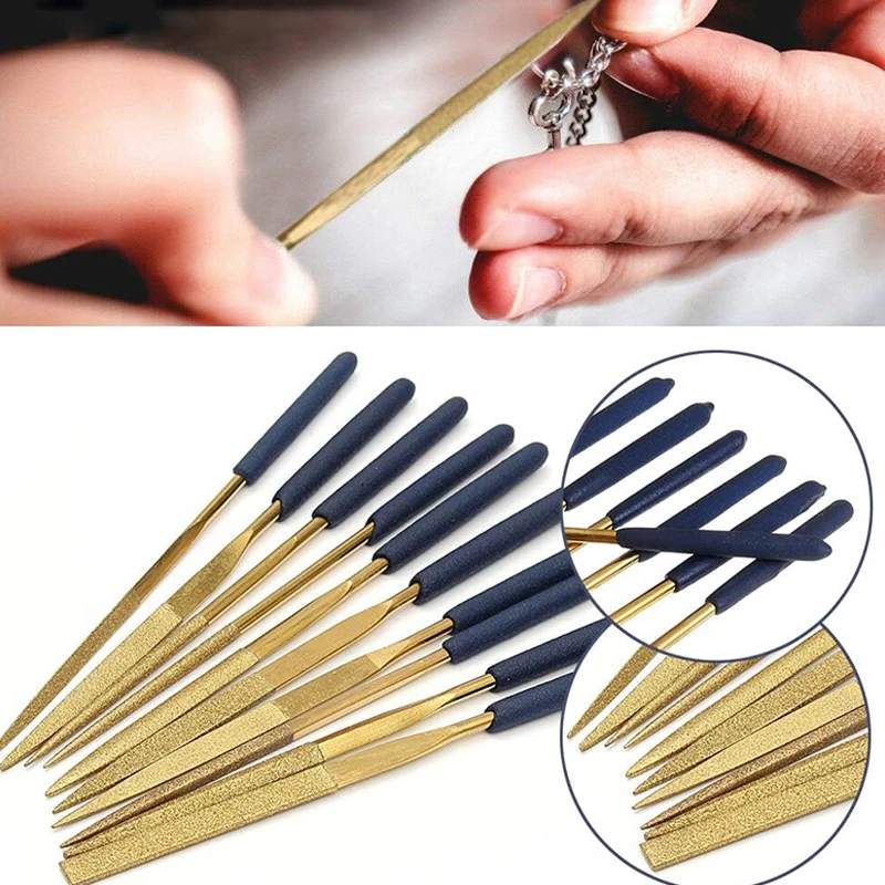 Needle Files Set 10PCS, 3x140mm, for Jewelers, Diamond Carving, Metal, Glass and Stone Crafts, Hand Tool