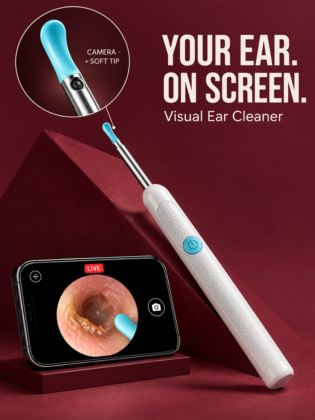 Ear Ear Cleaning Camera with Soft Tip, Visual Ear Wax Remover with Live Smartphone View, Handheld Ear Pick for Adults - Aliexpress Deal