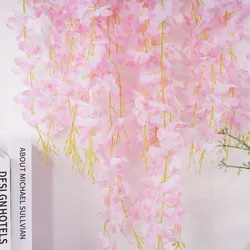 Flores Artificiais com Folhas Verdes, Decoração do quarto de casamento, Decoração Guirlanda, Long Wisteria, 3 Garfos/Ramo
