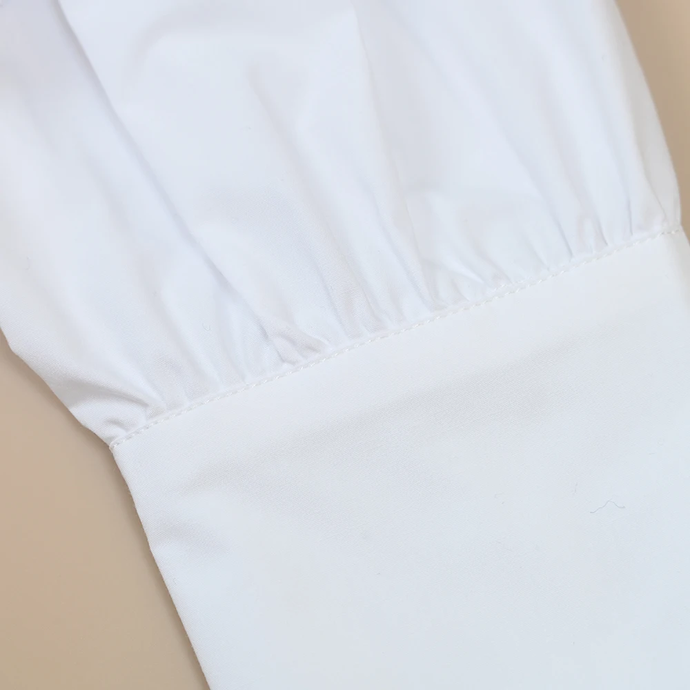 Herfst Winter ort Sve Dames irt Geborduurde Letter Lange Sve Wit Turn-down Kraag Katoen Ademend Comfortabel