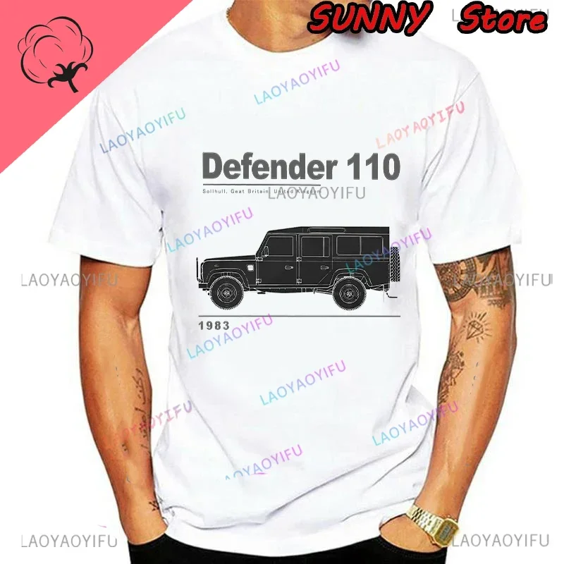 Land Rover SUV Creative TShirt for Men Defender 110 4x4 1983 Round Collar Basic T Shirt Distinctive Gift Clothes Streetwear