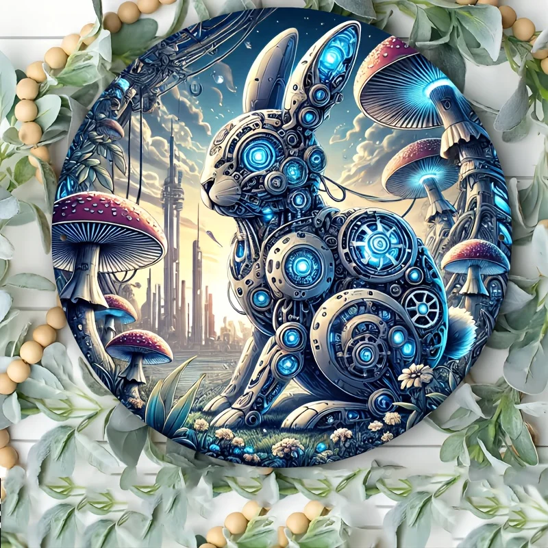 

Steampunk Mechanical Rabbit Round Metal Tin Sign For Home Bar Cafe Decor