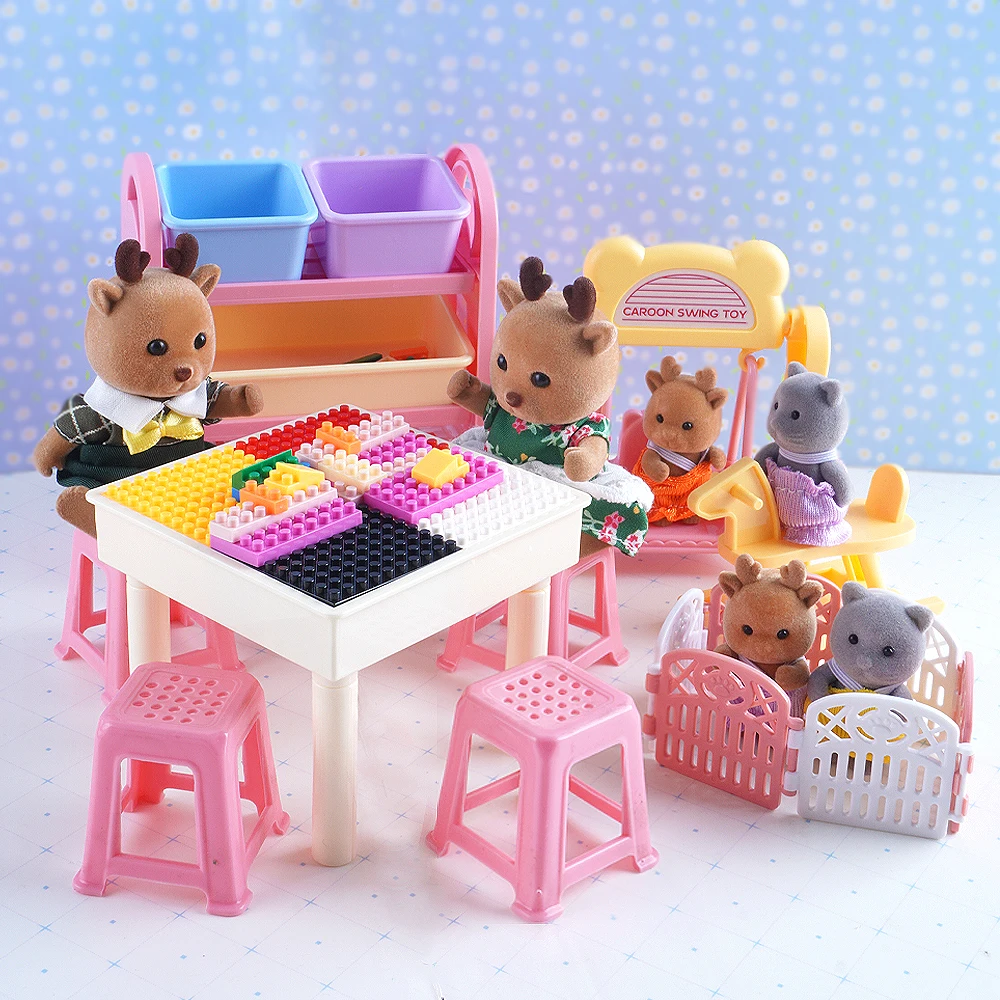 Ensemble de blocs miniatures de bricolage, meubles de maison de poupée, cheval à bascule pour bébé, Mini blocs de construction, support de rangement, jouet de maison de jeu