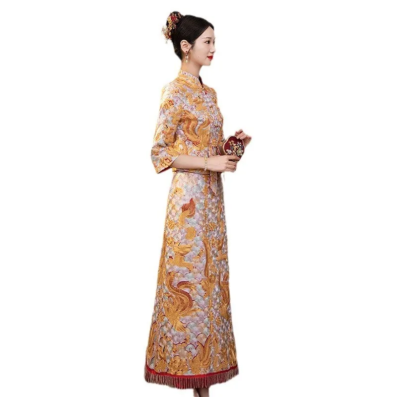 New Chinese three-dimensional dragon and phoenix gown style king dress