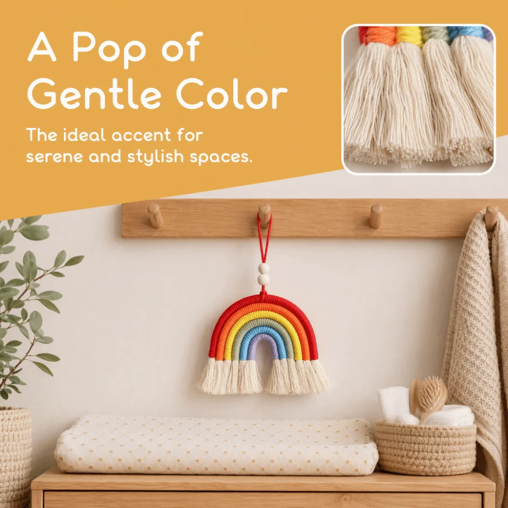 Hand Woven Wall Hanging Decor Rainbow 3.15x2.36in Car Pendant Decoration Cotton Rope Material Tassel Design