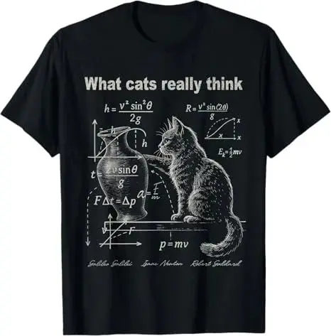Funny Physics Cat Graphic T Shirt What Cats Really Think Cat Meme Design Short-sleeved Tee Aesthetic Casual Top for Men & Women