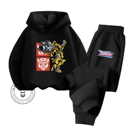 New Cartoon Transformers Spring Fall 3-14 Years Old Boys and Girls Cotton Hoodie Set Fashion Simple Hip Hop Kids Hoodie + Pants