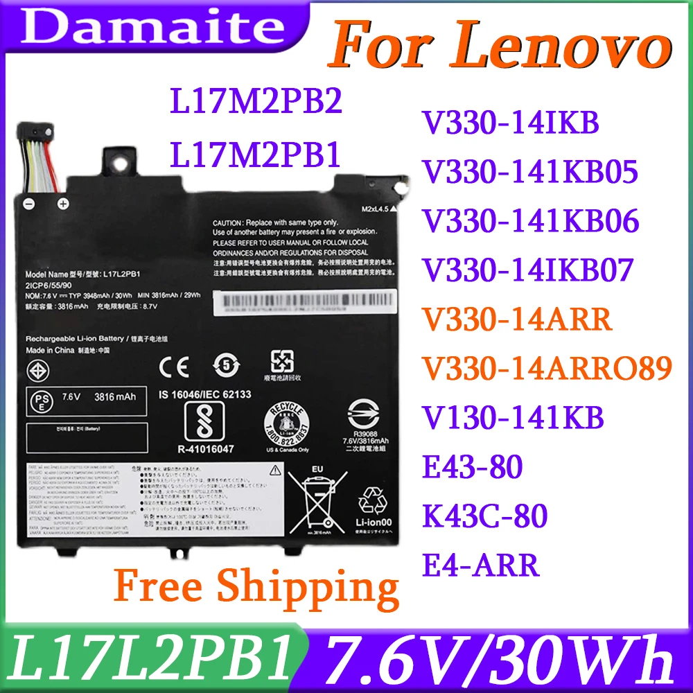 

L17M2PB1 L17C2PB2 Laptop Battery For Lenovo V330-14IKB 14ARR 14ISK E43-80 K43C-80 E4-ARR L17L2PB5 L17L2PB1 L17C2PB1 L17C2PB2