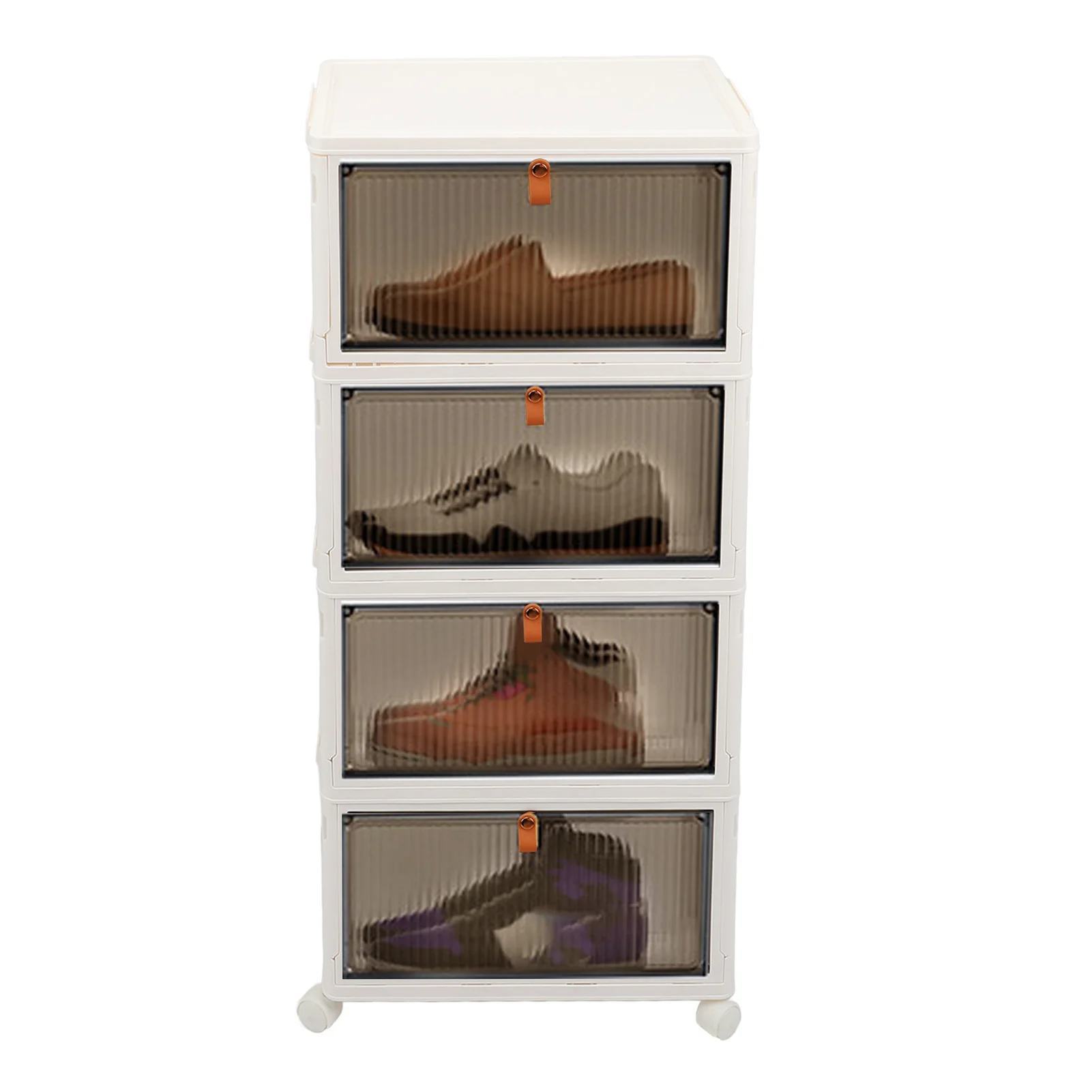 

Folding Shoes Storage Box 4 Layers Transparent Large Capacity Foldable Shoe Rack Organizer with Wheels