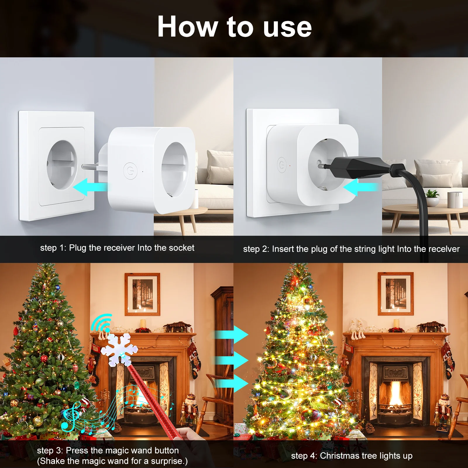 Christmas Tree LED Magic Stick Light Wand Wireless Remote Control Socket Switch Kit Control Music for Kids Toy Christmas Gift