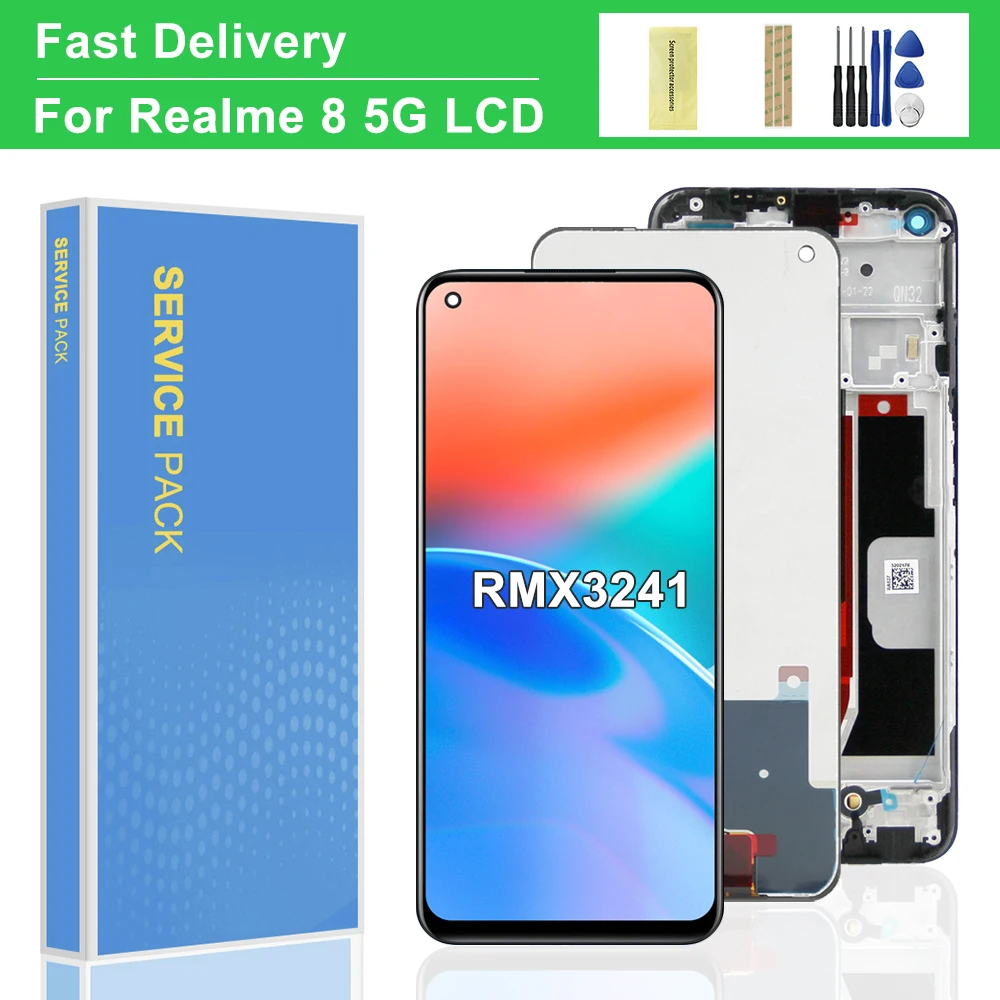 6,5-Zoll-LCD-Bildschirm-Ersatz für OPPO Realme 8 5G, Touchscreen-Digitizer-Baugruppe mit Rahmen, RMX3241, Smartphone-Reparaturteil