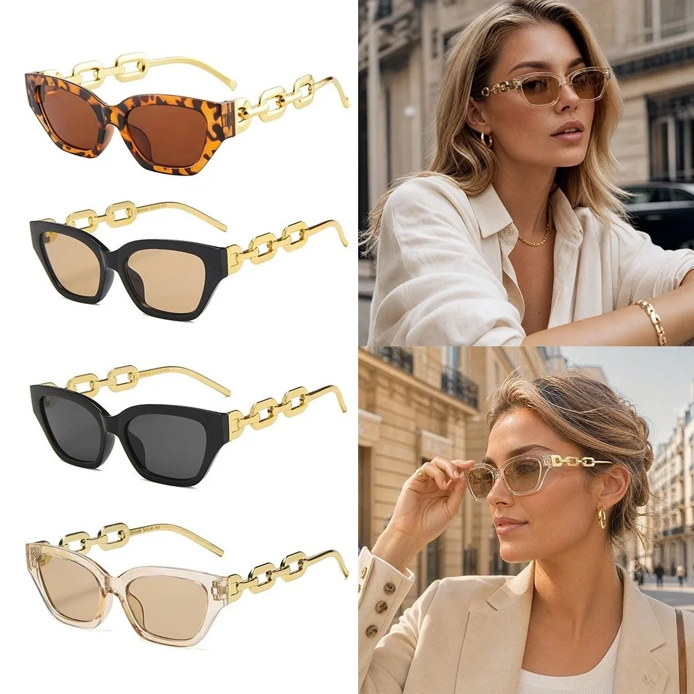 Fashion Accessory Small Frame Cat Eye Sunglasses Chain Leg Sun Protection Driver Goggles Black UV Protection Eyewear Photo Props