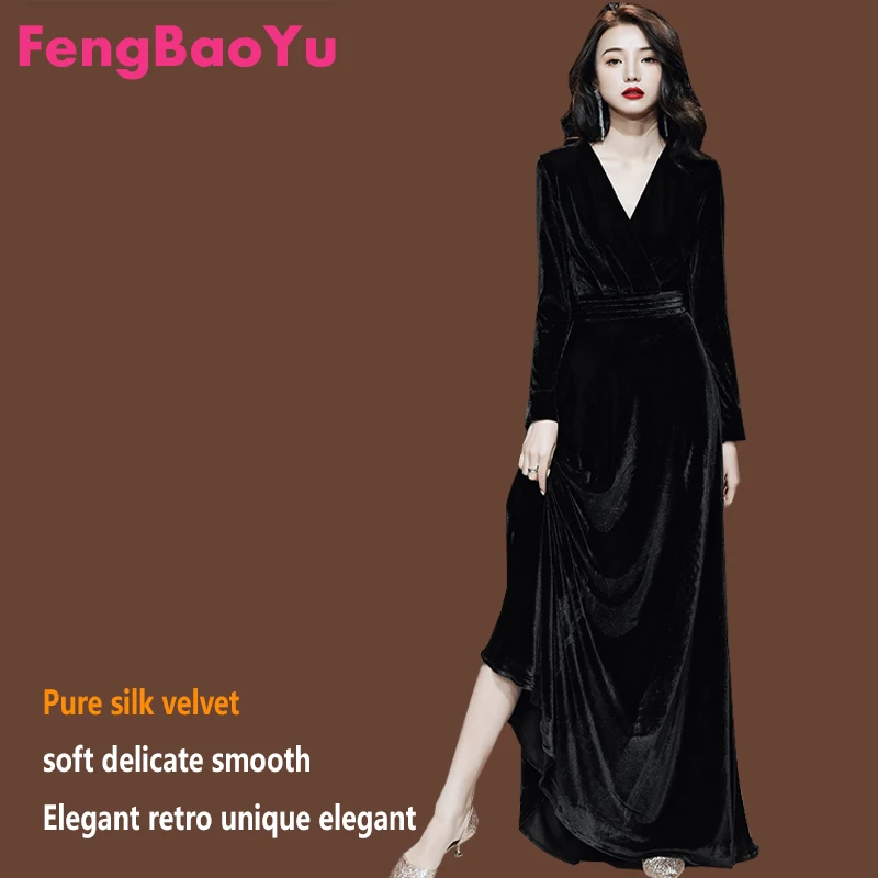 

Женское платье Fengbaoyu из натурального шелка и бархата. Высококачественное, роскошное элегантное платье длиной. Это блестящая, яркая и мягкая.