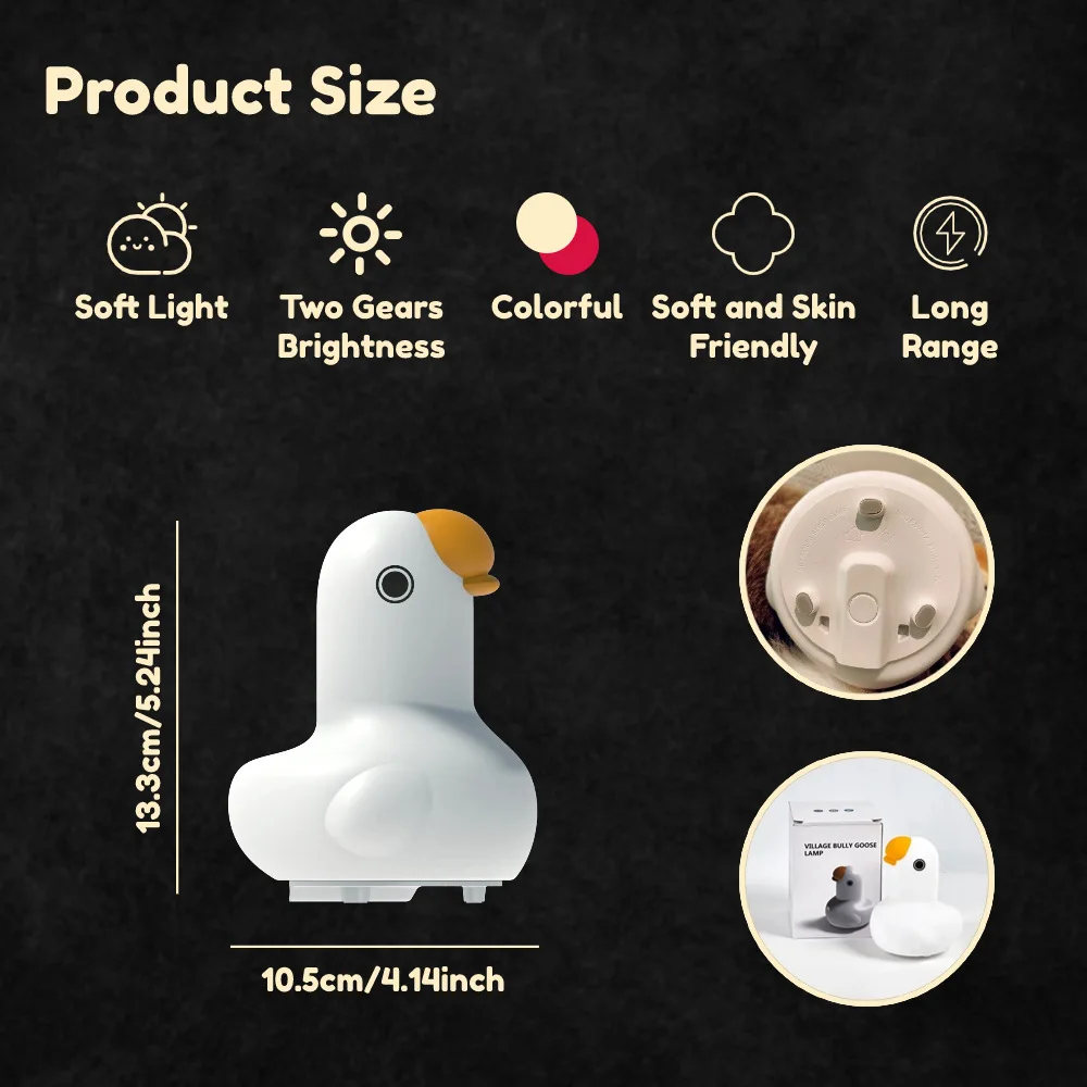 Lampka nocna LED Cute Cartoon Goose Silicone Touch Sensor Pat Lamp Akumulatorowe lampki nocne do sypialni z możliwością przyciemniania Prezent urodzinowy dla dzieci