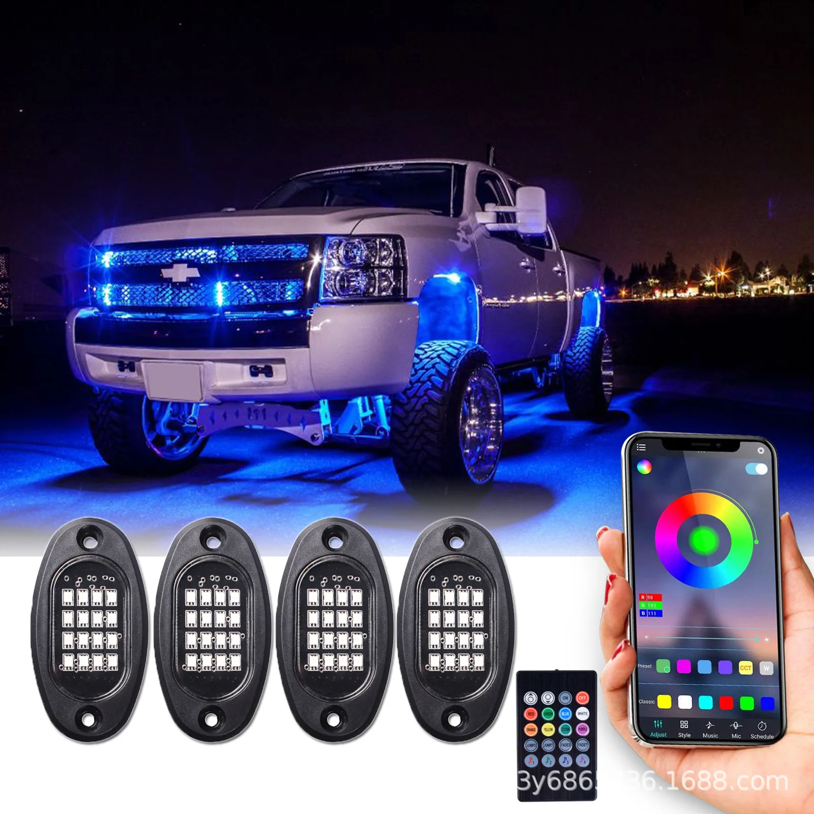 

4/6/8/10/12 капсул RGB светодиодный рок-светильник APP Control Music Neon Car Underglow Chassis Light для внедорожного грузовика SUV 4x4 ATV Boat