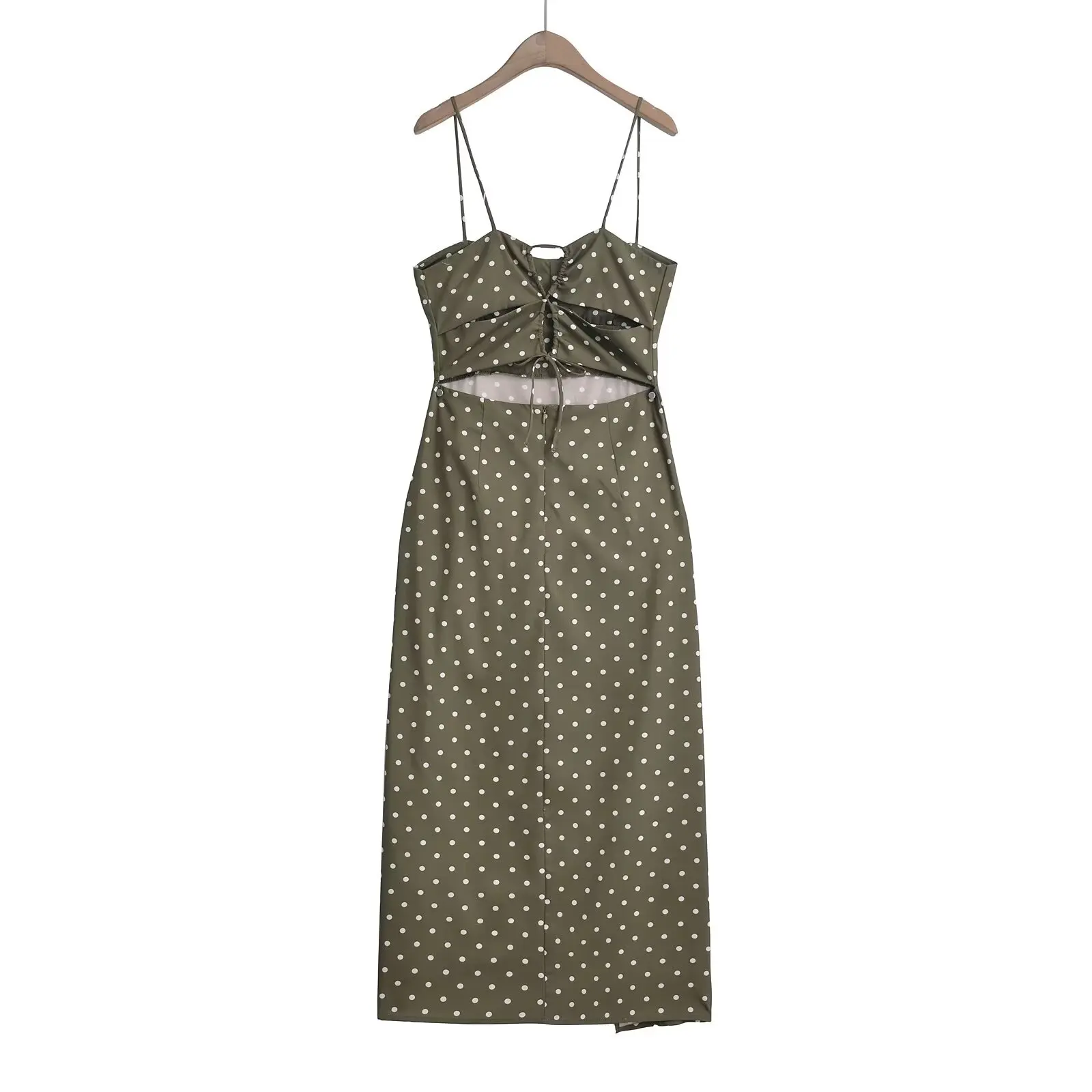 KONDALA 2025 Holiday Party Donna Green Dot Dress Pieghe Cerniera Slim Abito lungo a canotta Moda femminile Chic Abiti