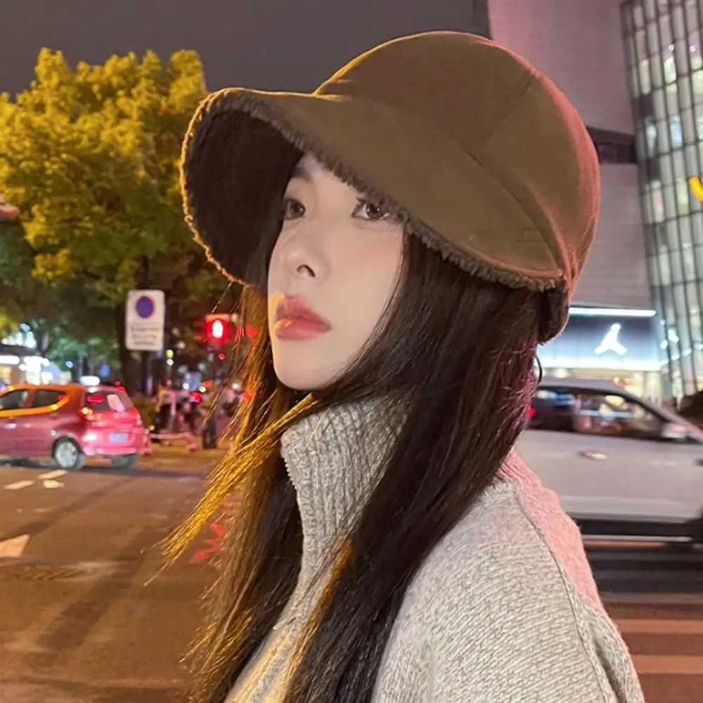 Autumn Winter Plush Baseball Cap Bucket Hat Women Warm Lamb Wool Hats Snapback Cap Lady Girls Bomber Caps