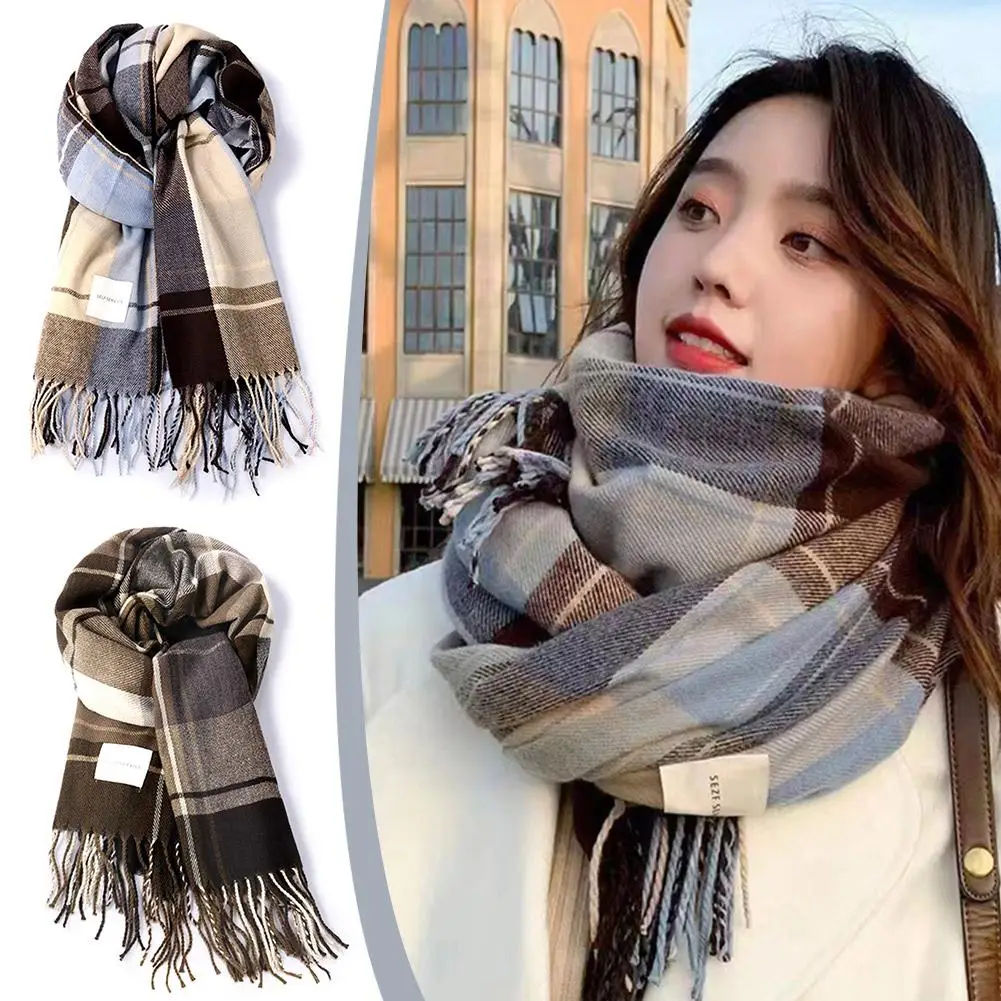 New Winter Scarf British Scottish Plaid Long Scarf Style Scarf Versatile High-end Scarf French Paired Coat Fashion And With O6k4