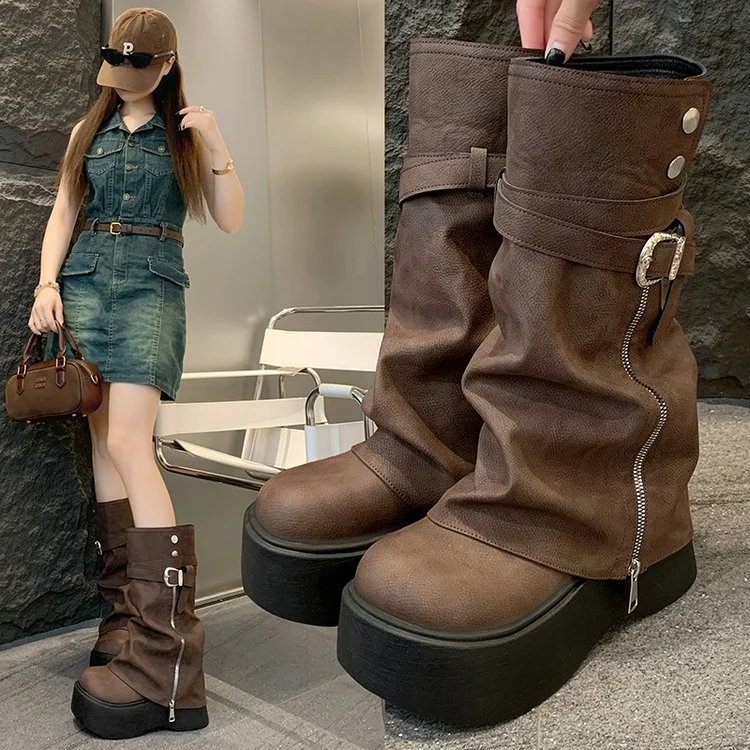 2026 Damen Herbst- und Winter-Mode Stiefel mit seitlichem Reißverschluss, Multifunktionale Retro-Plateaustiefel, Geeignet für Frauen – Detail 7