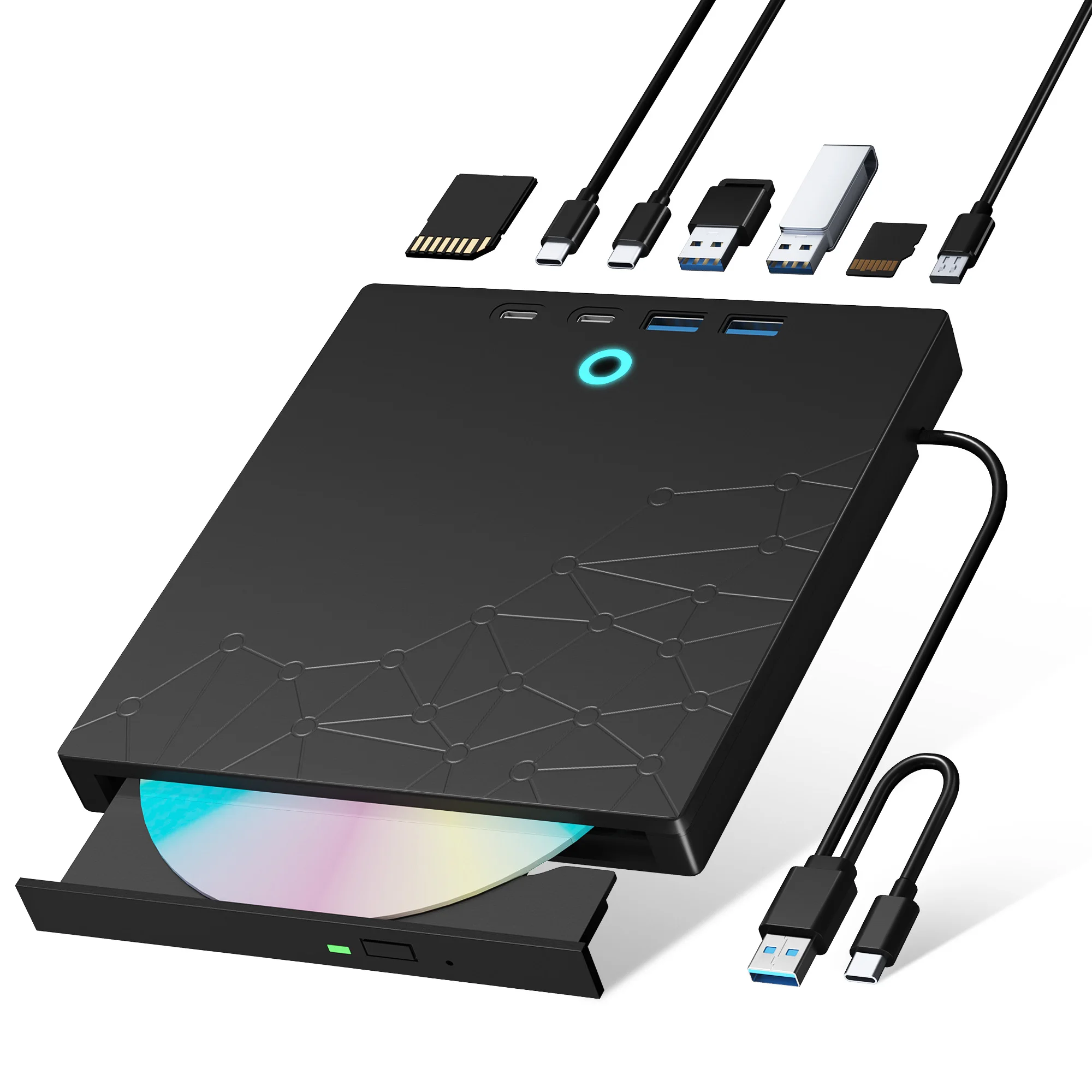 

8 в 1 RGB Внешний DVD-привод USB 3.0 CD-ROM DVD-/+RW Плеер Записывающее устройство Устройство чтения для ноутбуков ПК Дисплей Оптический привод SD/TF HUB