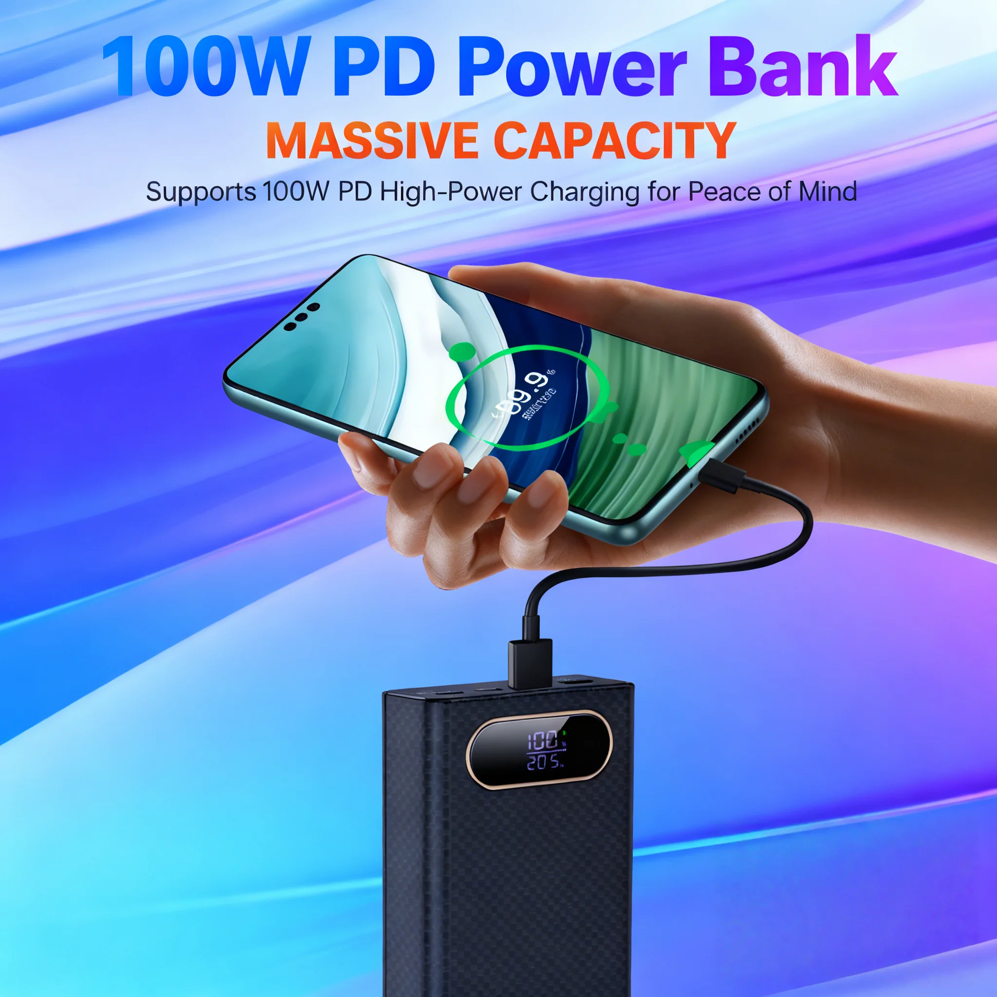 Tool-Free 100W PD Power Bank Housing - 6×21700 Cells Fit, Removable Shell, Fast Laptop Charging for Travel/Camping