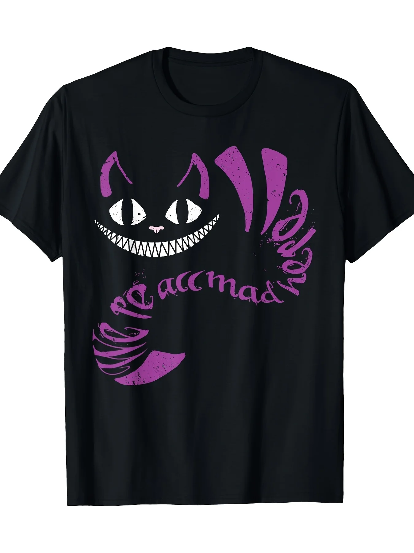 

- Мужская и женская футболка с коротким рукавом «Приключения Алисы в стране чудес» с изображением Чеширского кота «Дисней», весна/лето, спортивный мультфильм