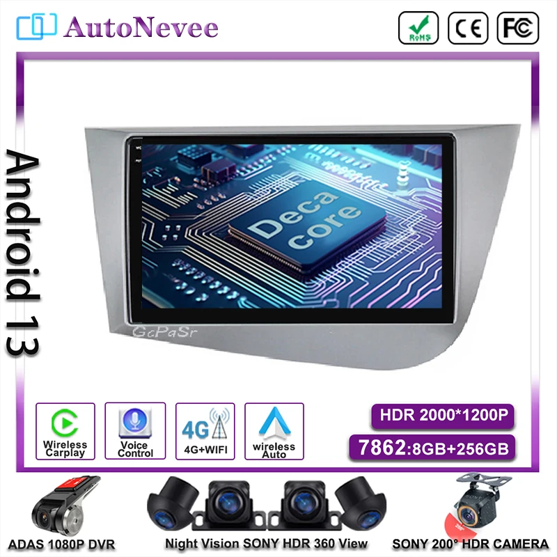 Android 14 Auto Car For VW Seat Leon 2 MK2 2005 - 2012 Autoradio Touchscreen Radio lettore Video multimediale navigazione  WiFi