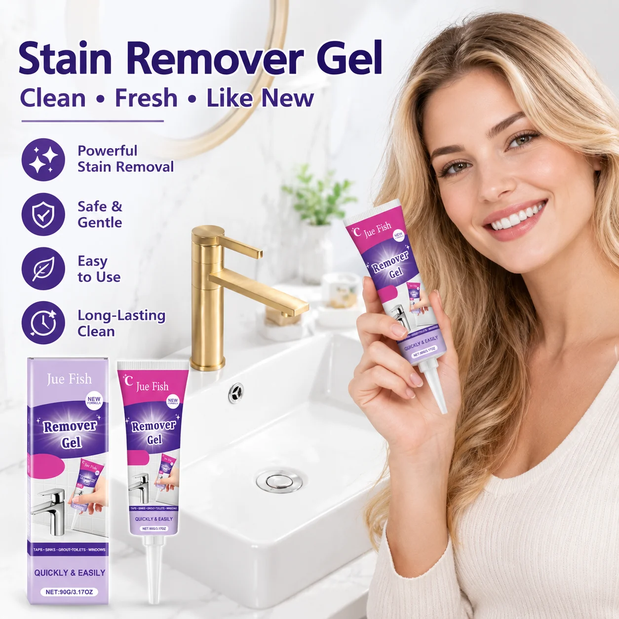 Jue Fish Multi Purpose Cleaning Gel Deep Cleaning Wall Tile Grout Sink Crevice Floor Toilet Powerful Household Stain Remover Gel