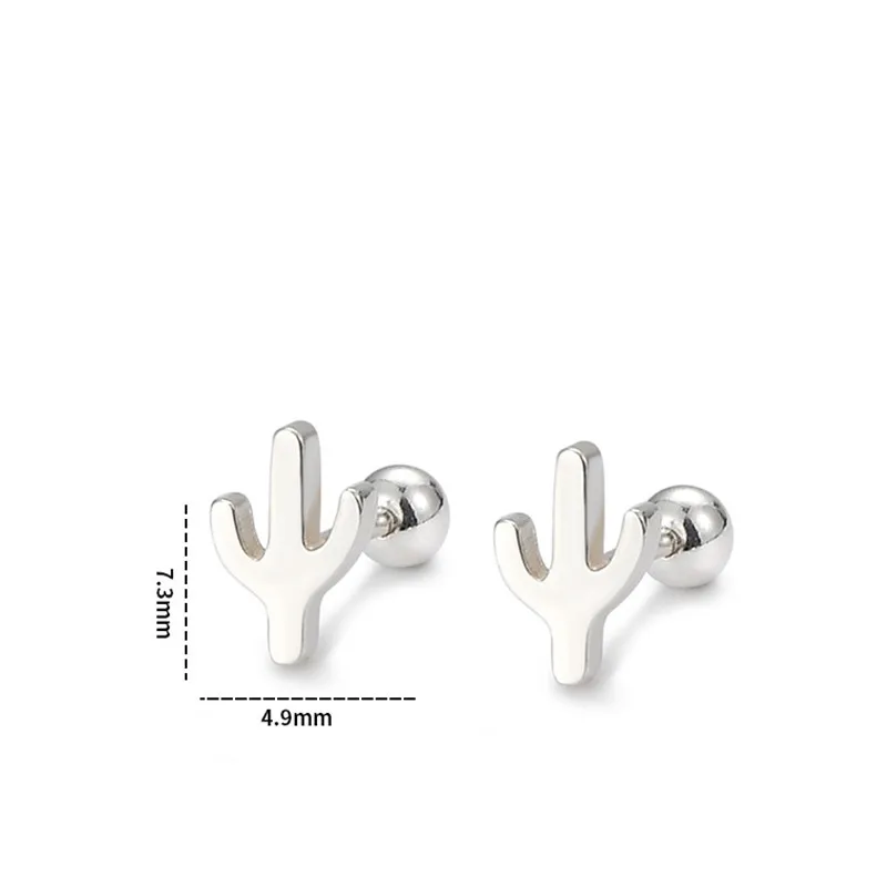 Uniorsj 100% 999 Sterling Silver Cute Lovely Cactus Screw Bead Small Stud Earrings for Women Piercing Jewelry