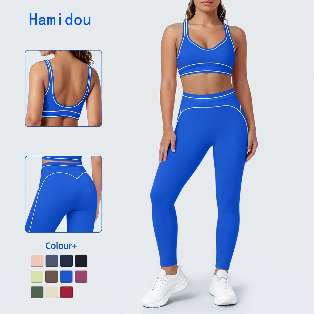 Damen Fitness Yoga Sportset Sexy Rückenfreier Yoga-BH Workout-Top Sommer Lauf-Sport-BH Hochgeschnittene Push-Up Yoga-Hose