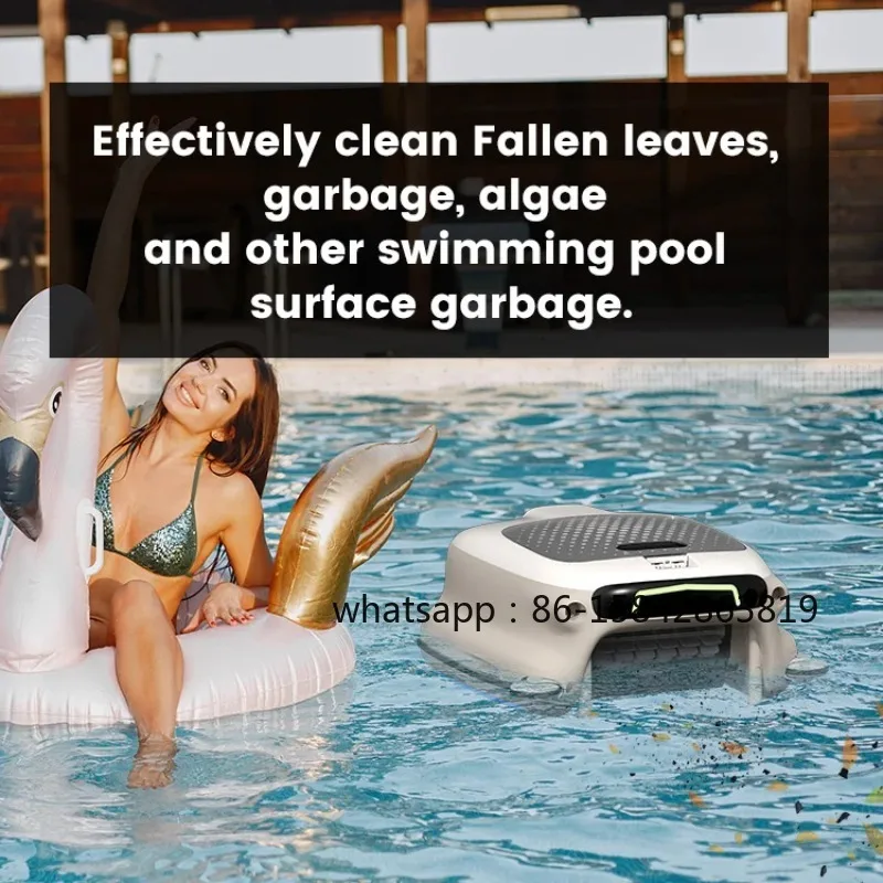 New Wireless Pool Skimmer, Solar Powered Automatic Surface Cleaner, App Control Robotic Skimmer with 7L Large Filter Basket, Sel