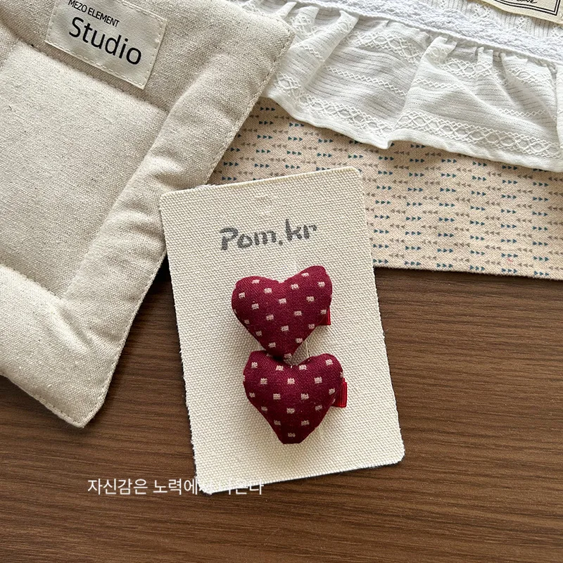 Bow Hair Clip for Girls Fabric Heart Shape Bangs Clip Cute Sweet Kids Hair Accessory Red view 5